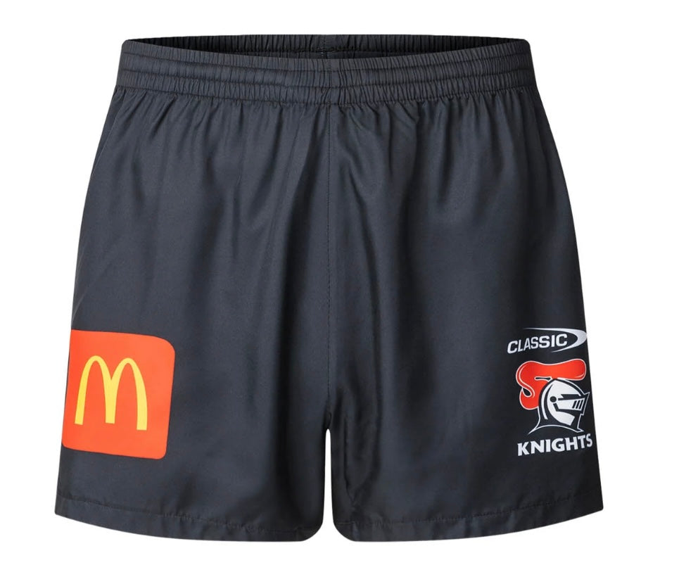 Newcastle Knights training/gym shorts with zip pockets black (season 2025)