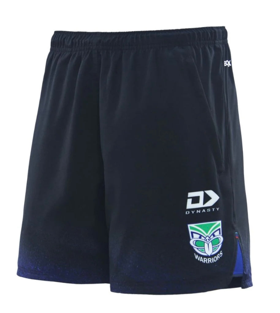 New Zealand Warriors training/gym shorts with zip pockets black (season 2025) Adults