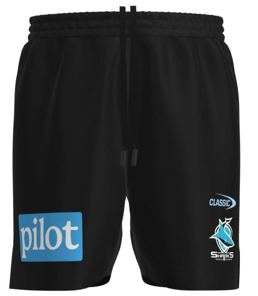 CRONULLA SHARKS TRAINING/GYM SHORTS WITH ZIP POCKETS